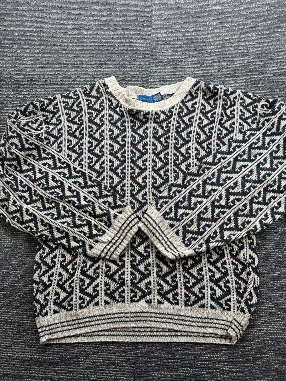 Towncraft Vintage Mens M Geometric Knit Crewneck Sweater Made USA Cotton